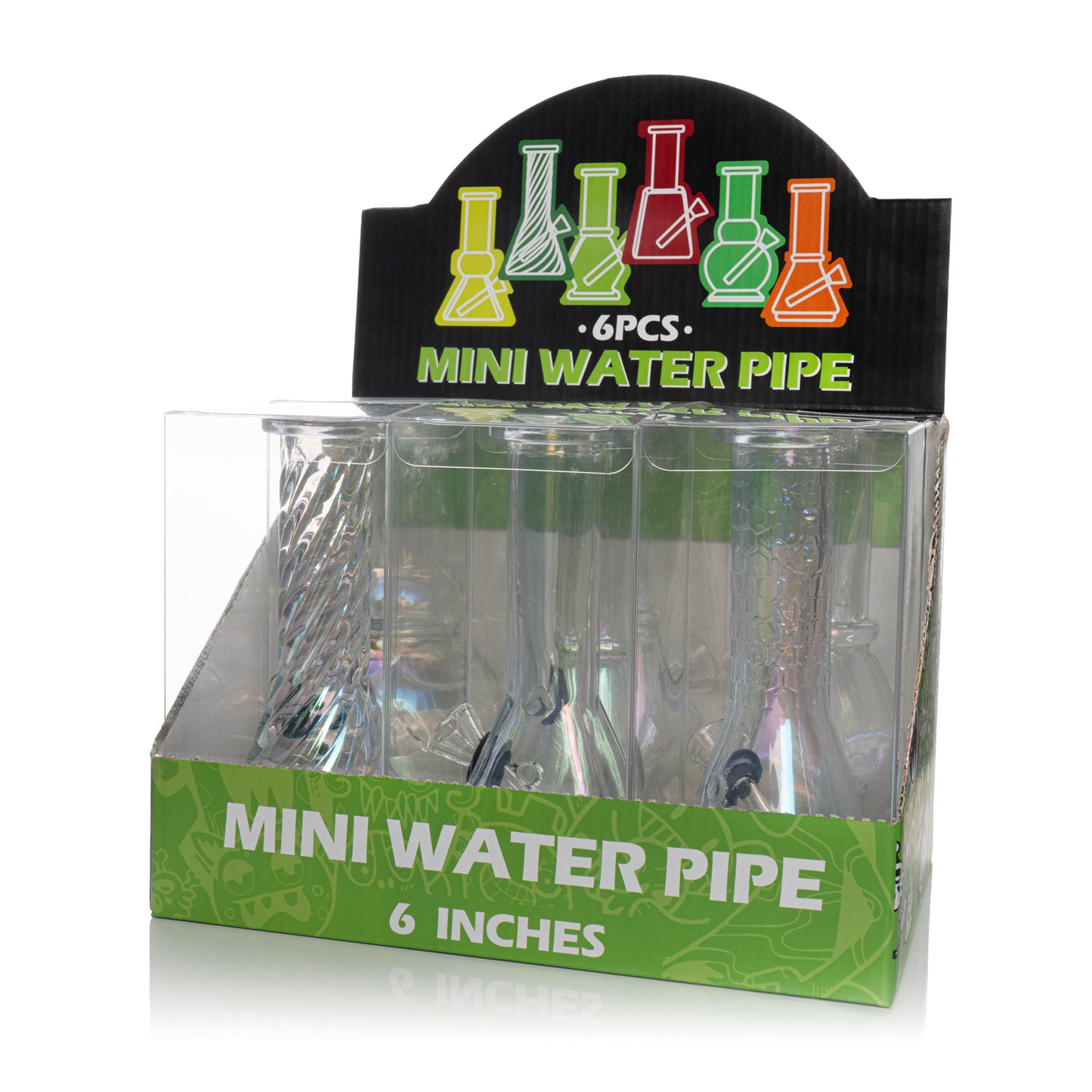 6" Iridescent Mini Water Pipe Set (Display of 6)