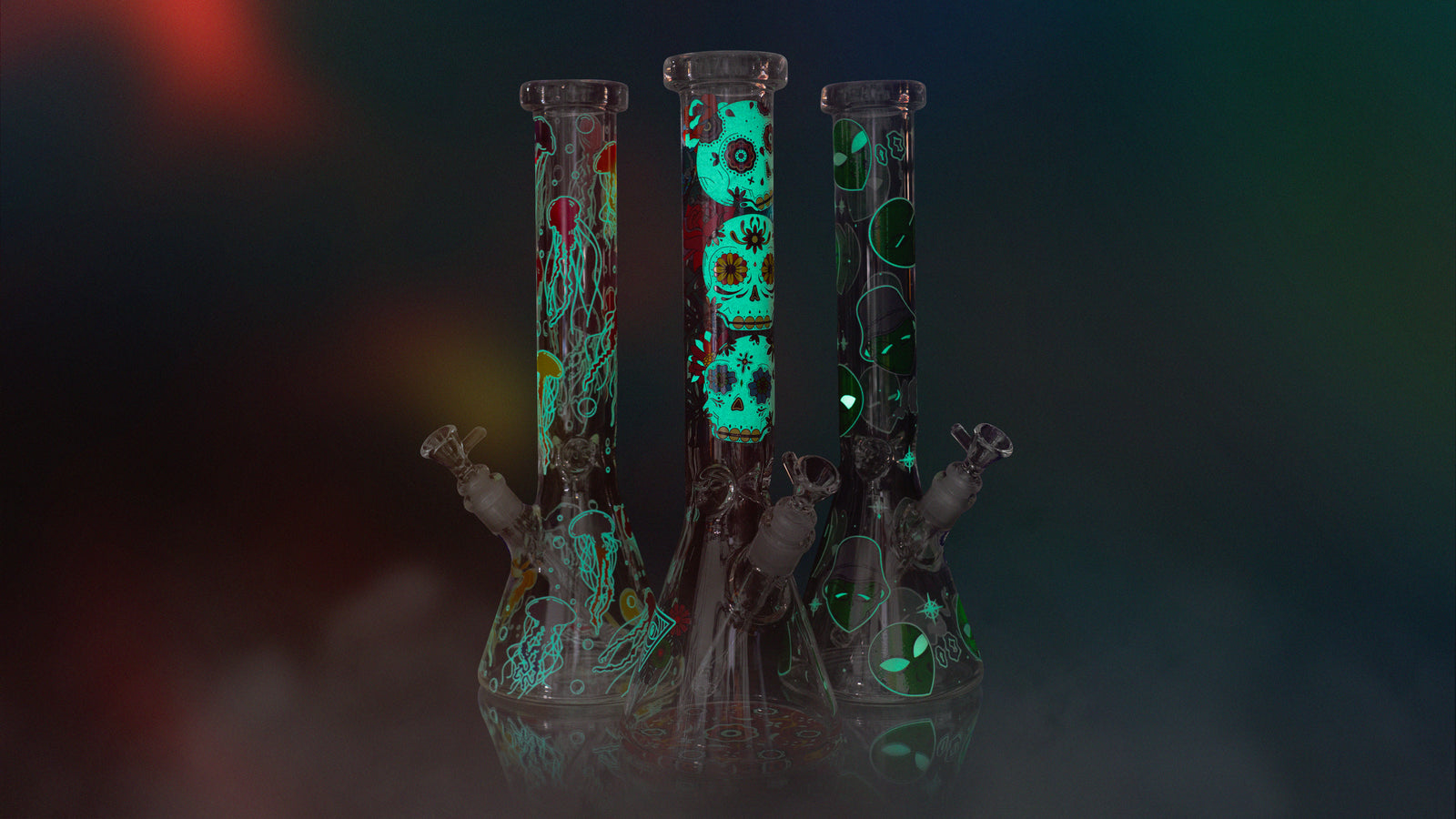 15" 7mm Thick Alien Glow-in-the-Dark Water Pipe