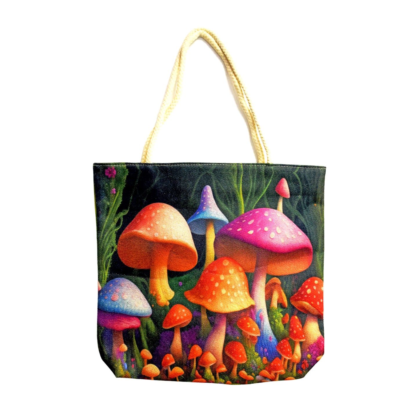 Garden of Mushrooms Techno Jute Tote Bag
