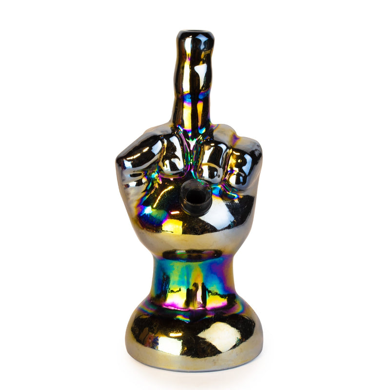 8" Platinum Metallic Flippin' the Bird Water Pipe
