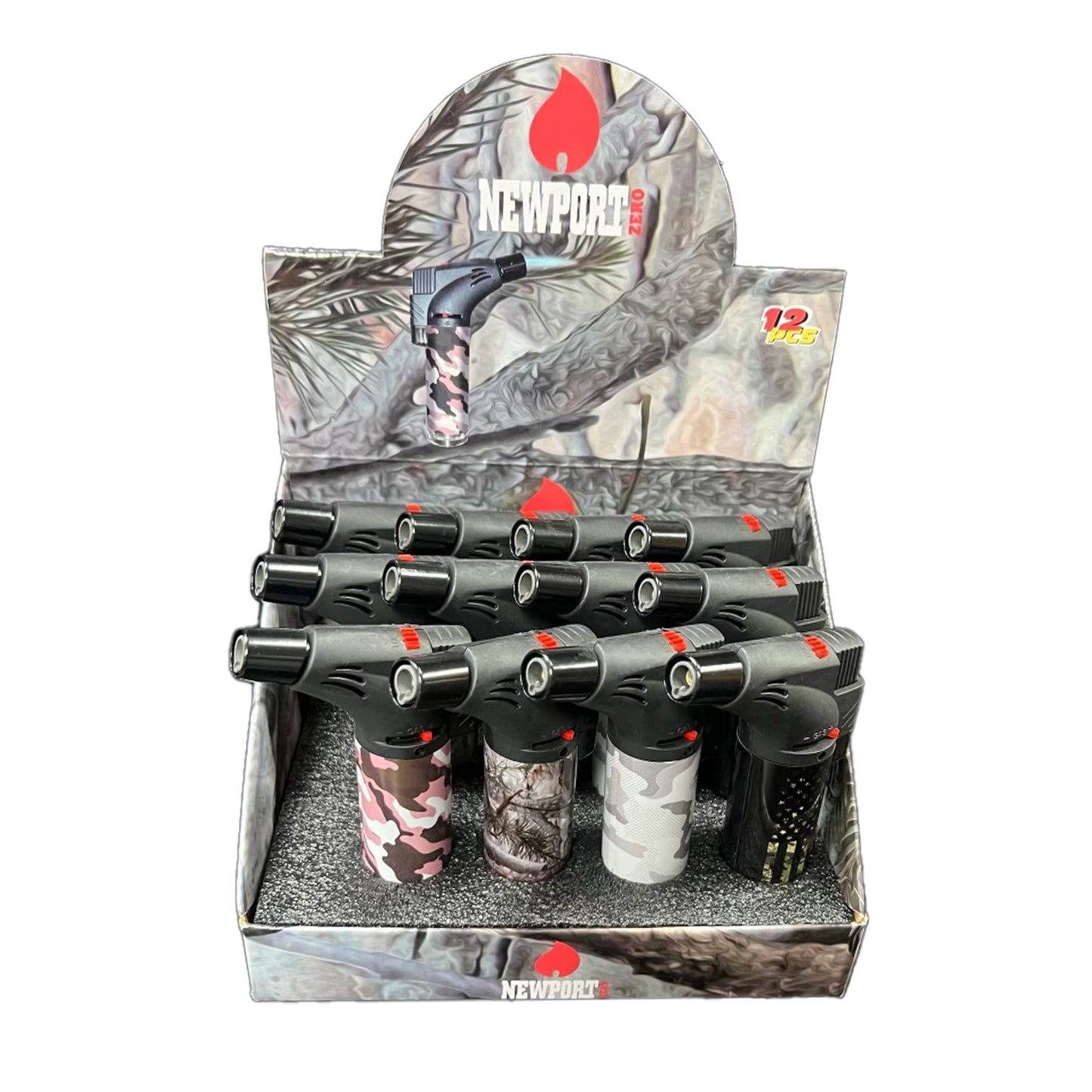 Camouflage Single Windproof Torch Lighter (Display of 12)