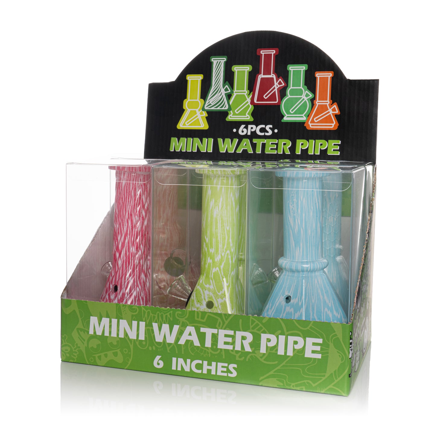 6" Patterned Mini Water Pipe Set (Display of 6)