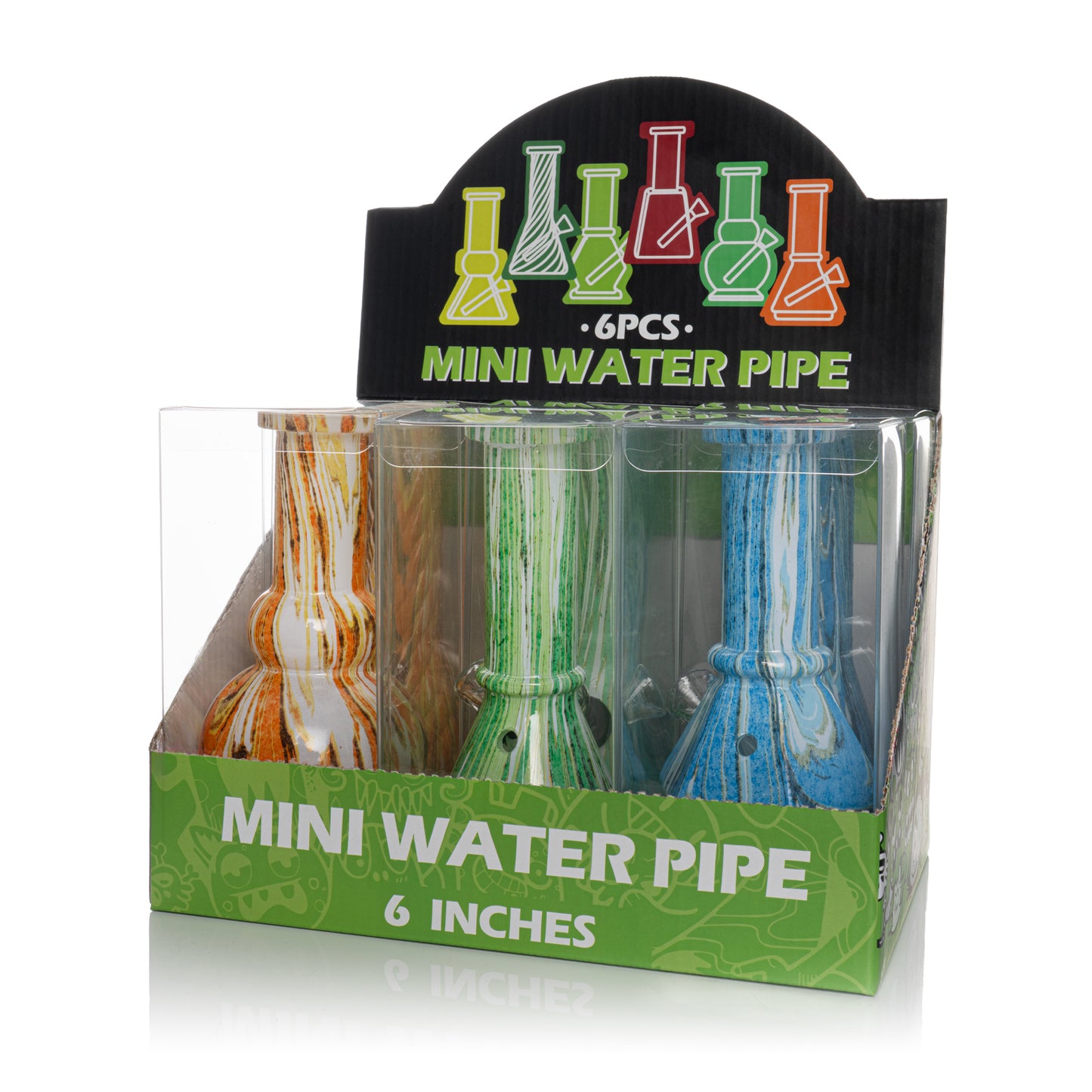 6" Marbled Mini Water Pipe Set (Display of 6)
