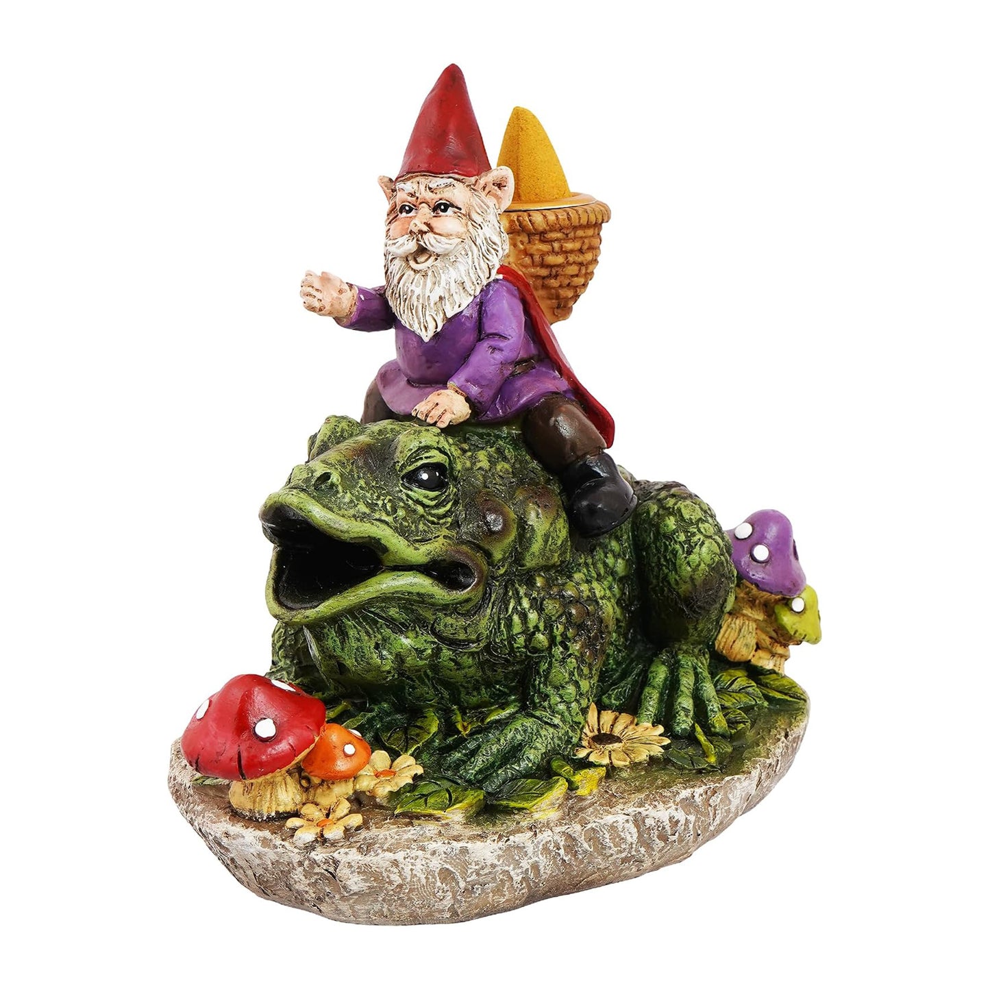 Gnome Riding Frog Backflow Incense Burner
