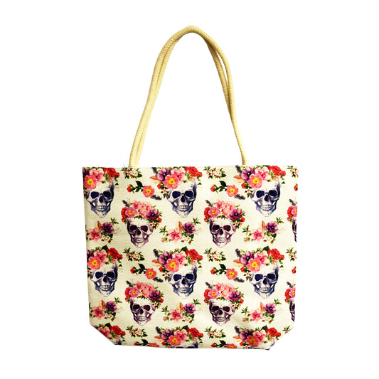 Skull & Roses Techno Jute Tote Bag