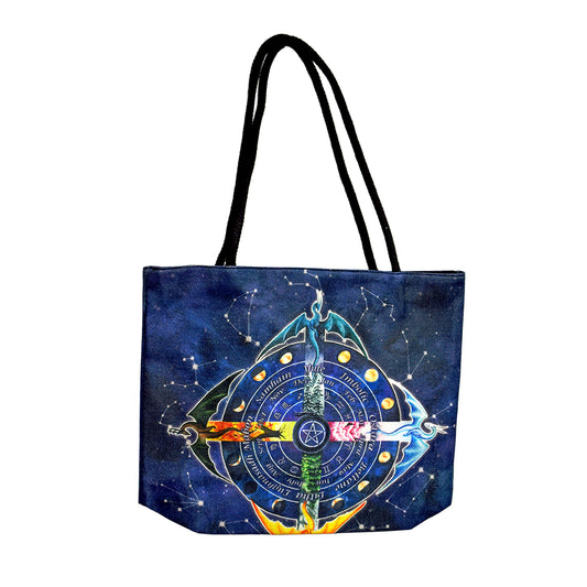 Dragon Wheel of the Year Techno Jute Tote Bag