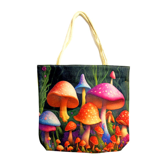 Garden of Mushrooms Techno Jute Tote Bag