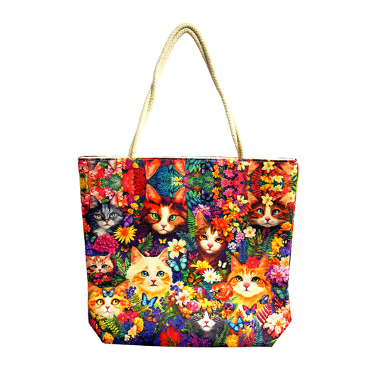 Flower Kitties Techno Jute Tote Bag