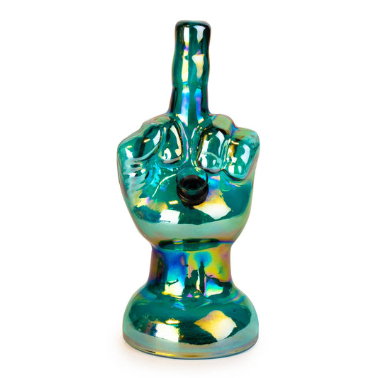 8" Platinum Metallic Flippin' the Bird Water Pipe