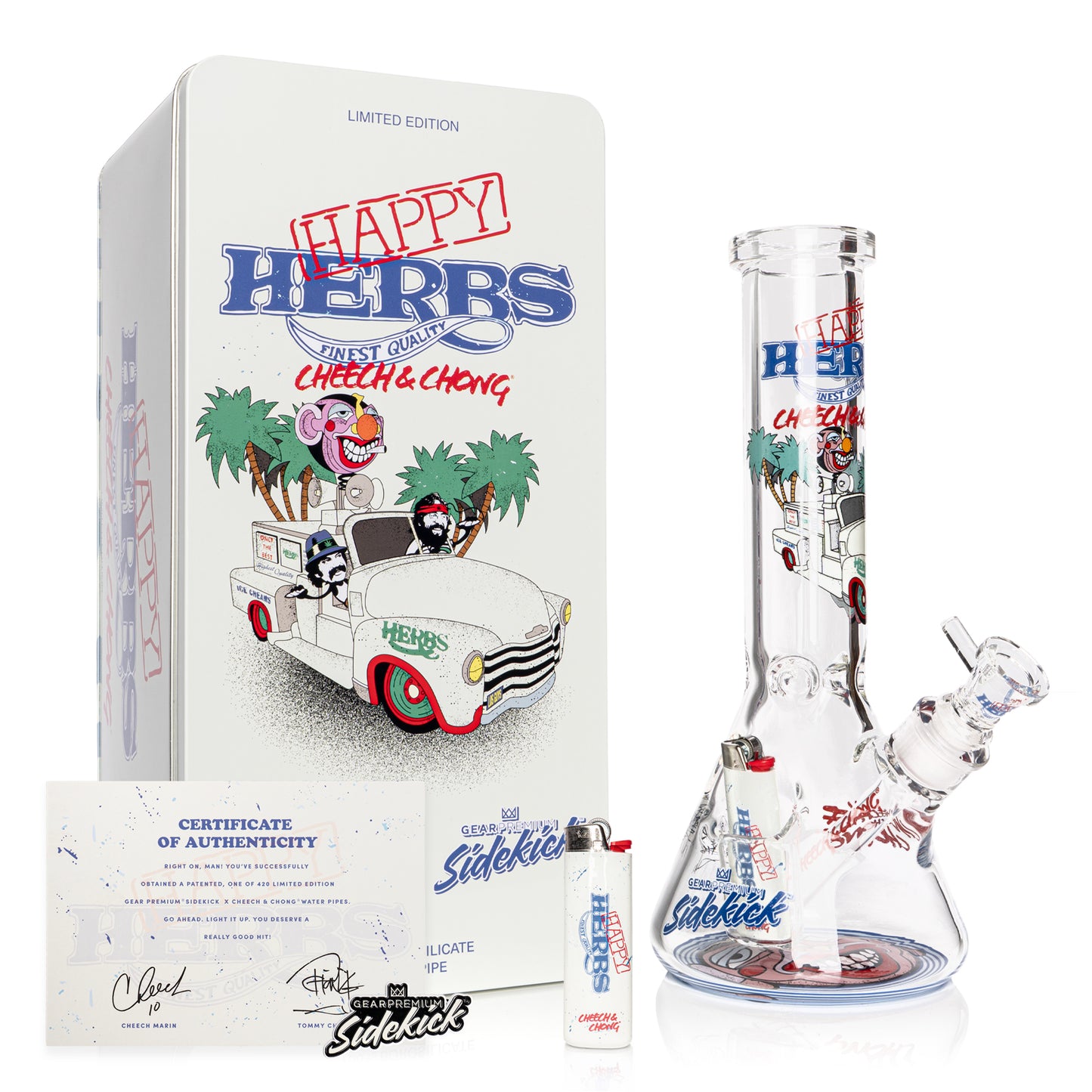 12" 7mm Thick Happy Herbs Sidekick Water Pipe (Limited Edition of 420)