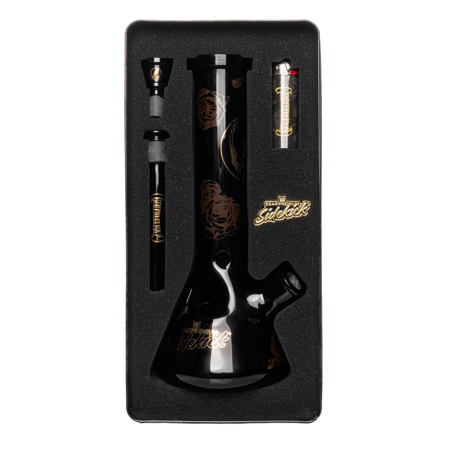 12" 7mm Thick Black & Gold Steal Your Face Sidekick Water Pipe (Limited Edition of 420)