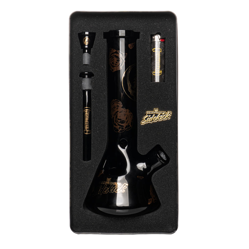 12" 7mm Thick Black & Gold Steal Your Face Sidekick Water Pipe (Limited Edition of 420)
