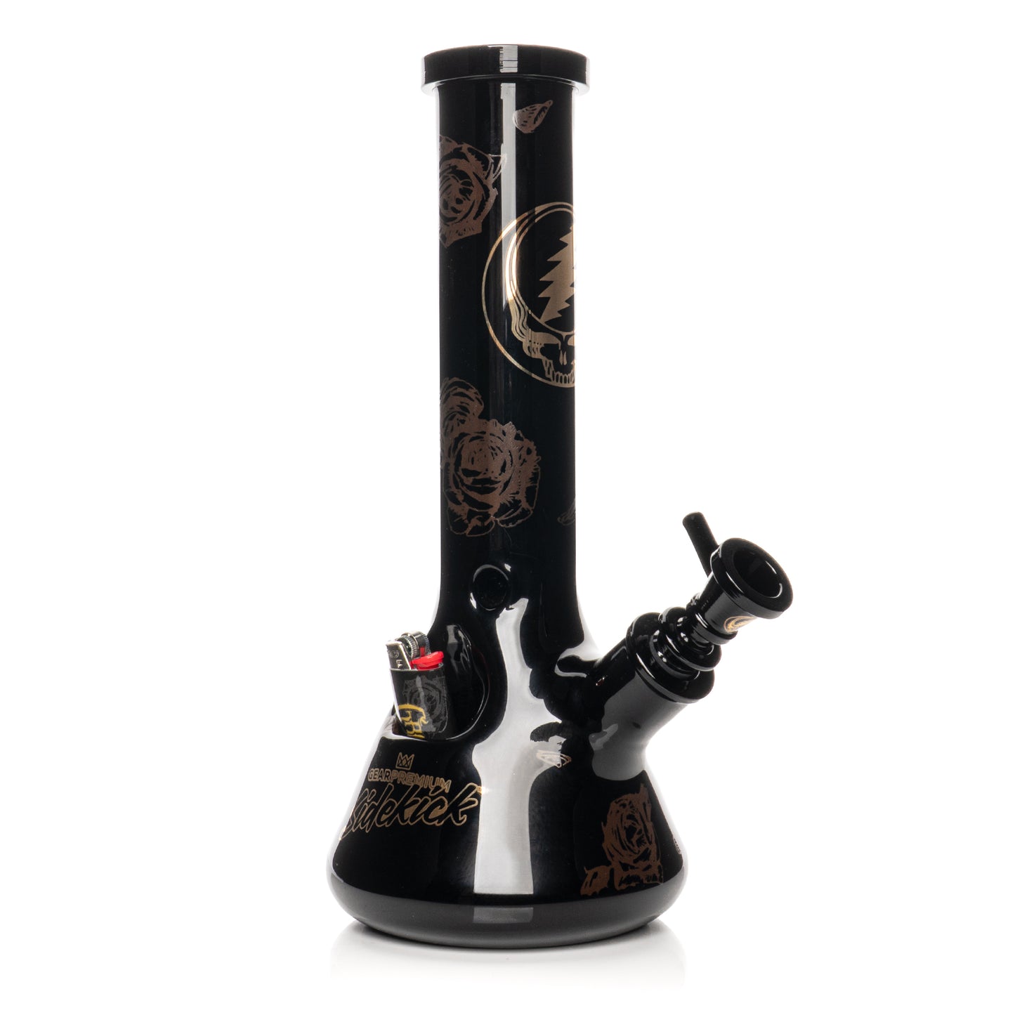 12" 7mm Thick Black & Gold Steal Your Face Sidekick Water Pipe (Limited Edition of 420)
