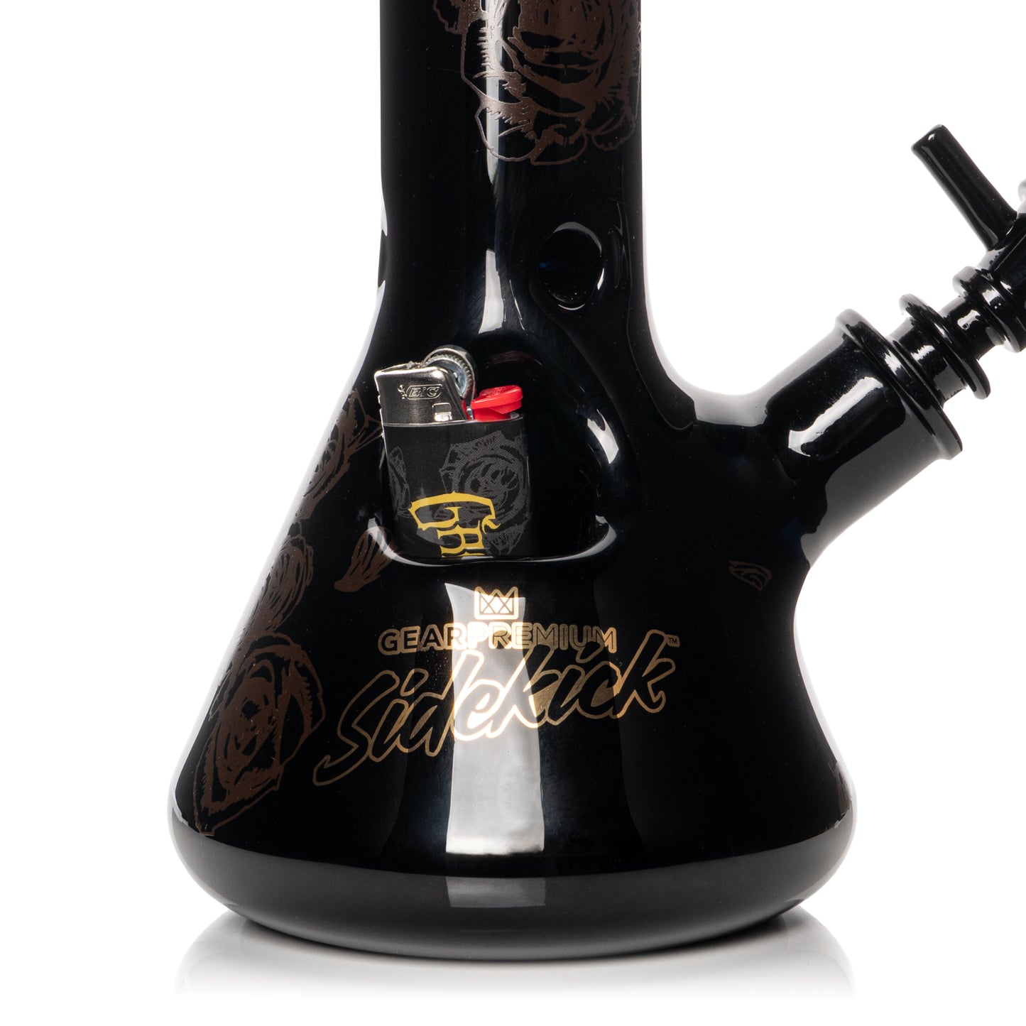 12" 7mm Thick Black & Gold Steal Your Face Sidekick Water Pipe (Limited Edition of 420)