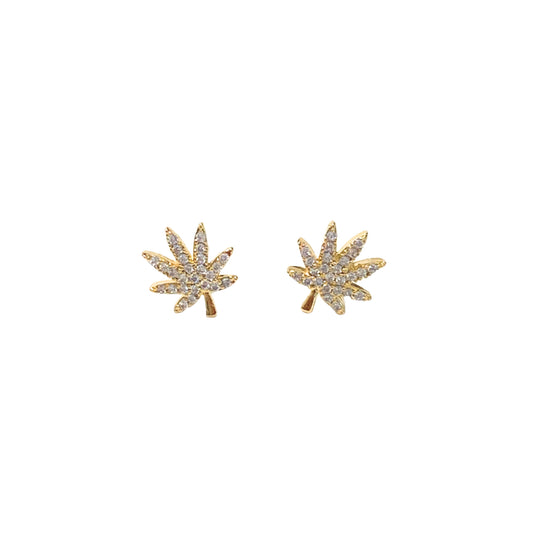 18K Gold Cannabis Leaf Earrings