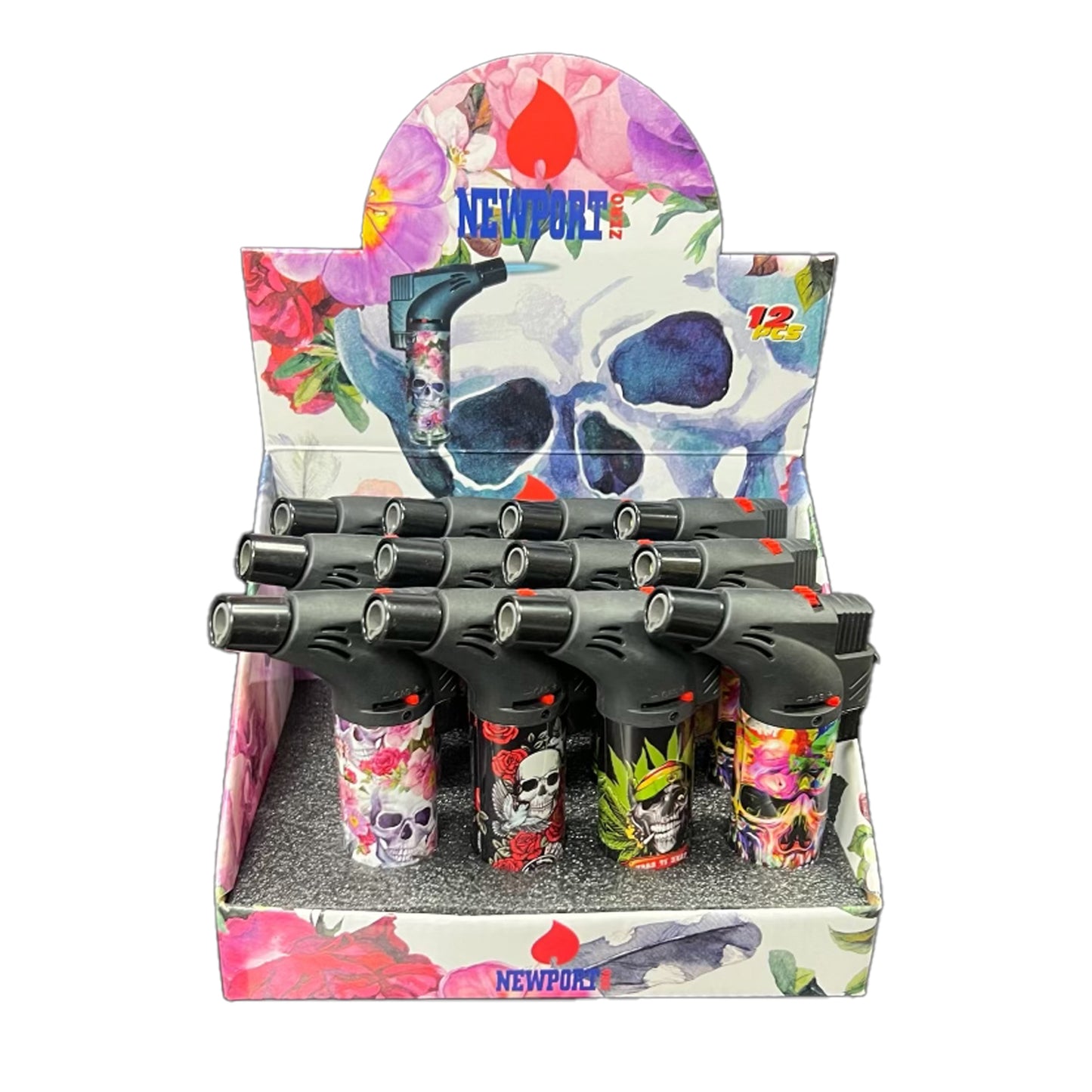 Skulls Single Windproof Torch Lighter (Display of 12)