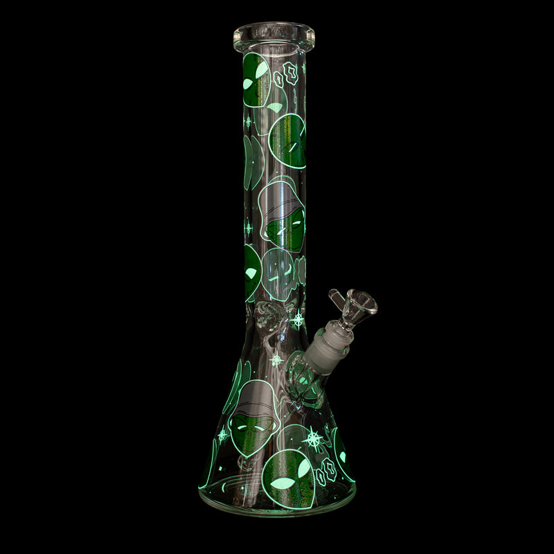 15" 7mm Thick Alien Glow-in-the-Dark Water Pipe