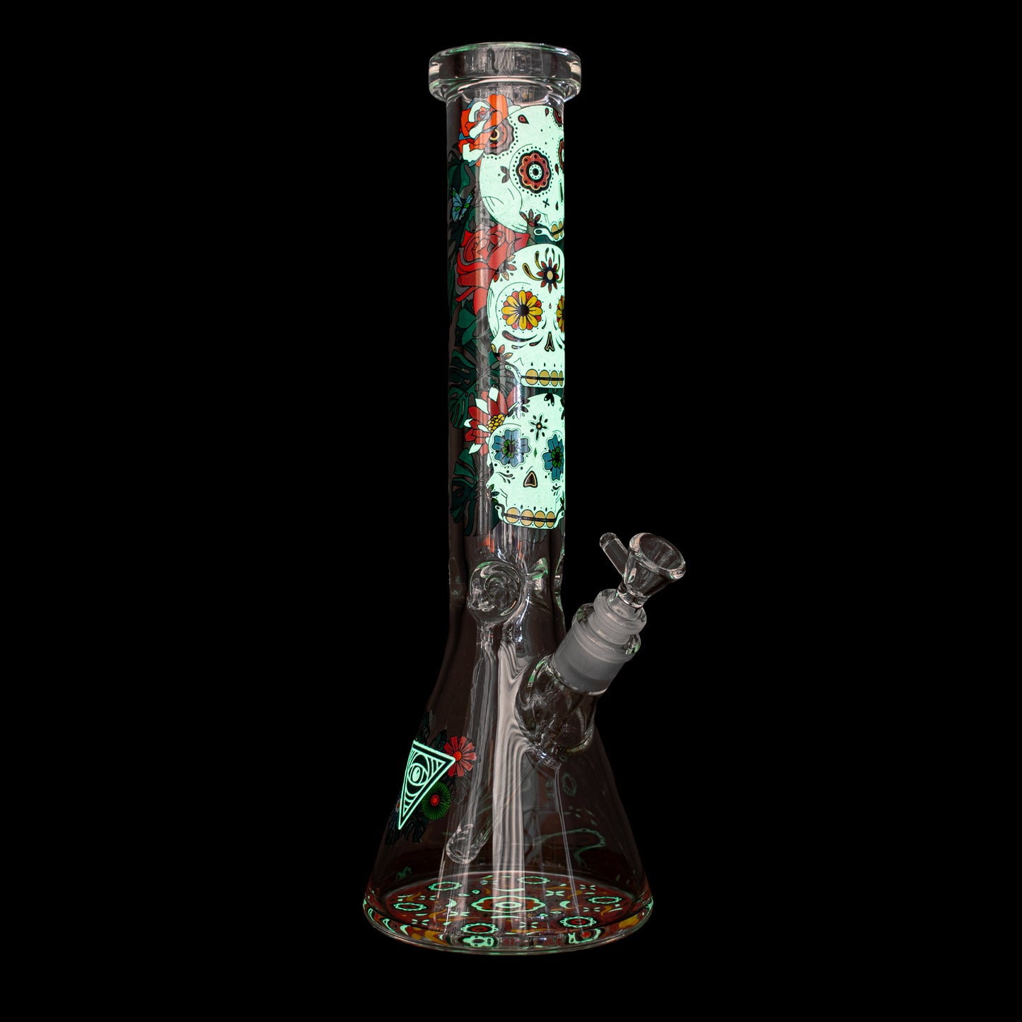 15" 7mm Thick Sugar Skull Glow-in-the-Dark Water Pipe