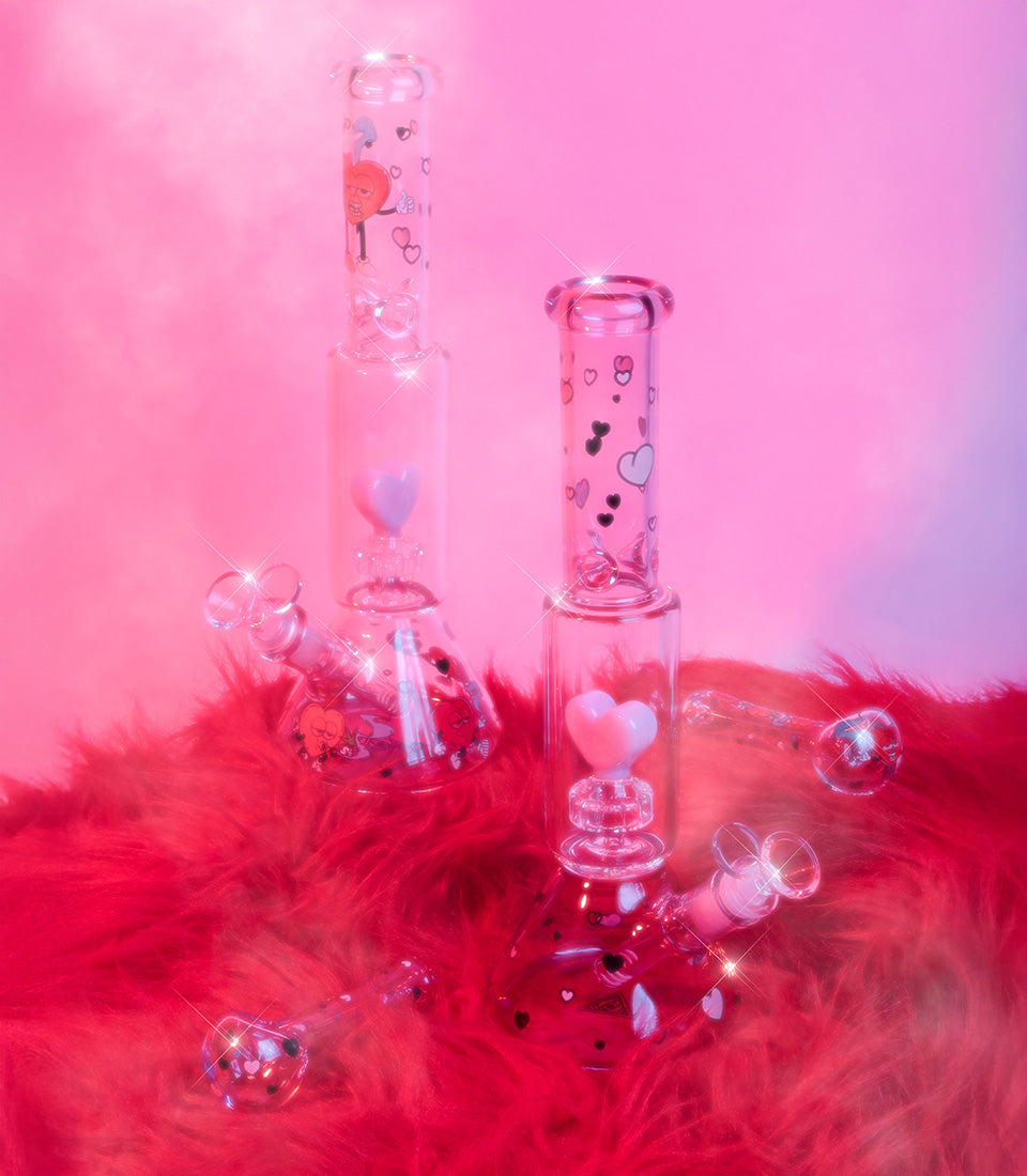 12" Dual Chamber Floating Hearts Water Pipe